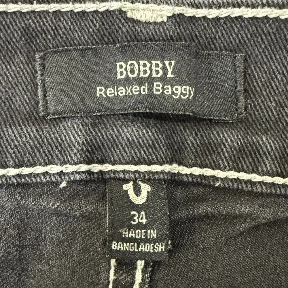 True Religion Mens Bobby Relaxed Baggy Black Denim Jeans Size 34 36 x 31